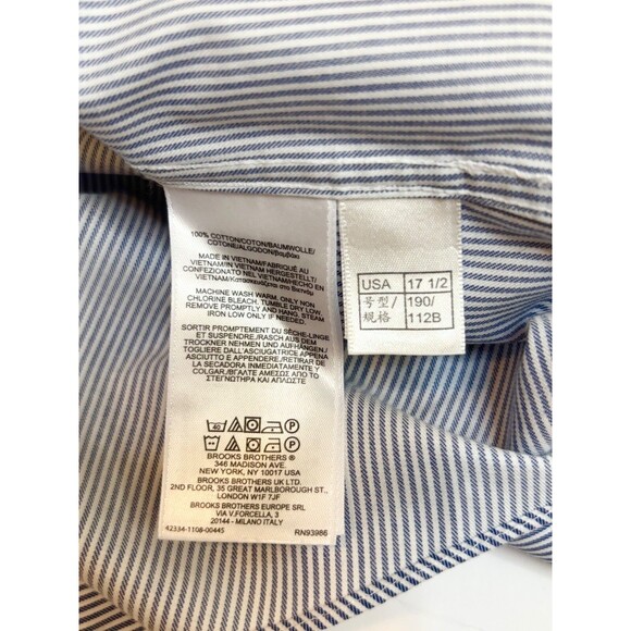 Brooks Brothers Mens 17.5 Reg Blue White Stripe Long Sleeve Button Up Shirt - Picture 6 of 6